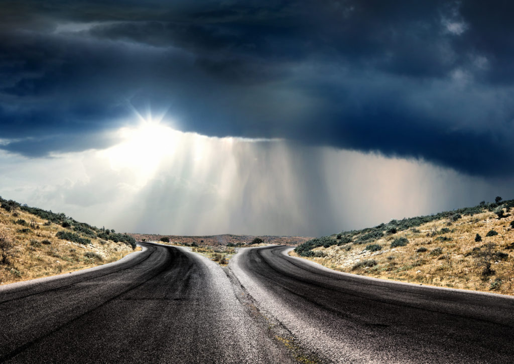 Forked road over sky